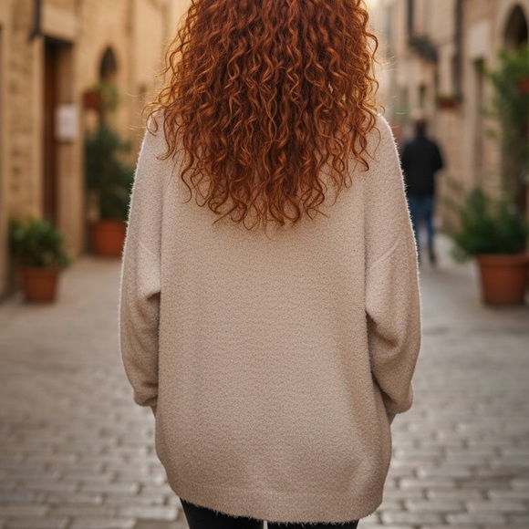 Tan heart “wish” Berber baby soft crewneck oversized - Picture 3 of 7